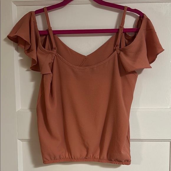 Women's Ruffled Off-Shoulder Top - Rust - Picture 3 of 4